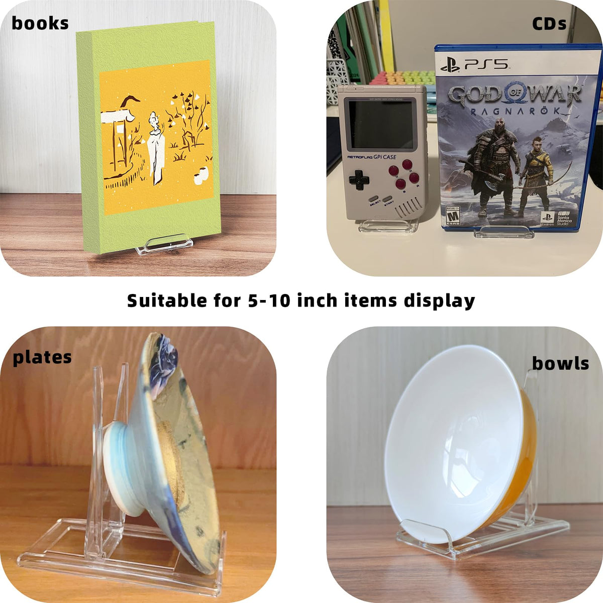 LRANFOW 10 Pack Book Display Stands Adjustable Clear Easel Collector Display Holder for Comic Artwork Album CD Magazine Postcard Cookbooks Photos
