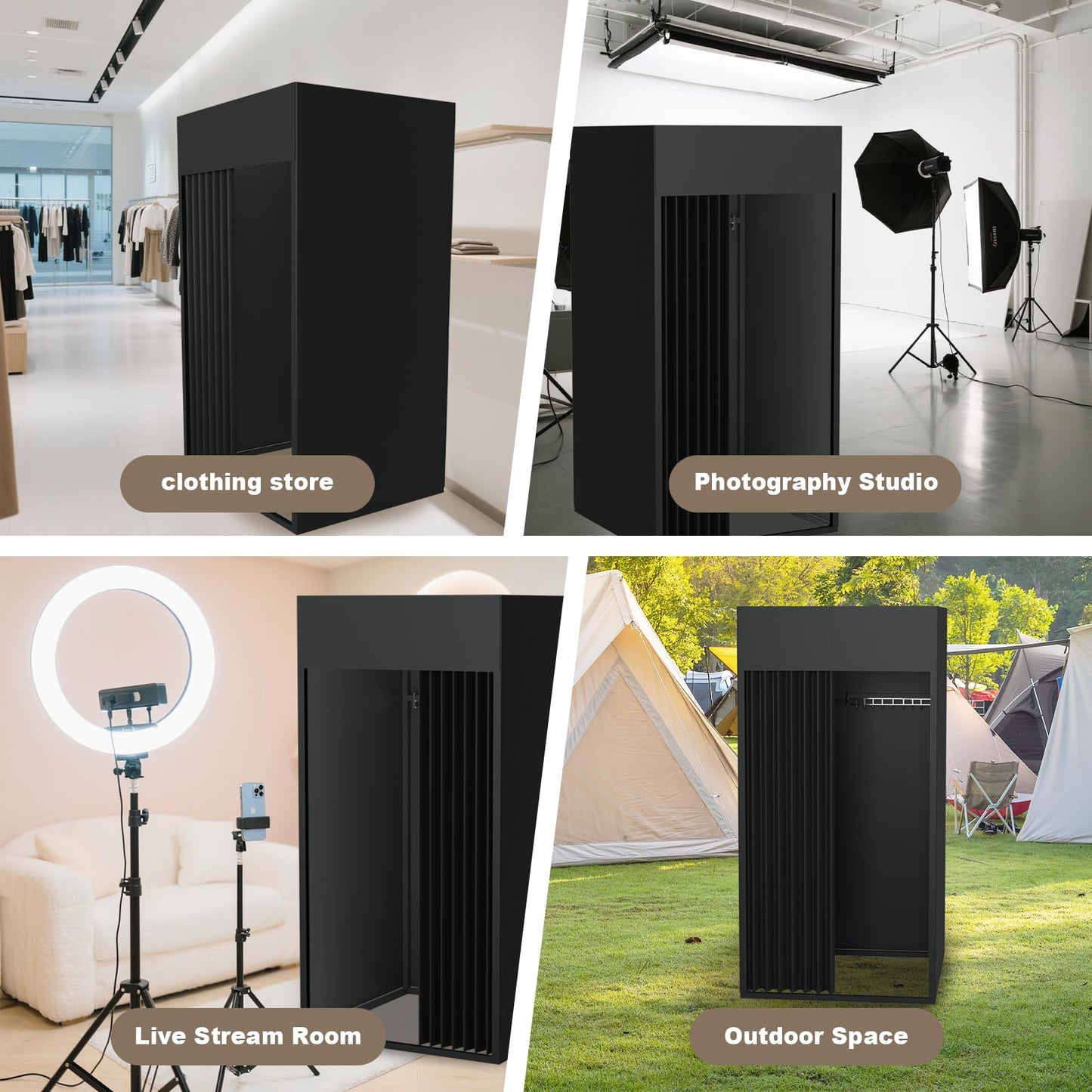Pengfei Portable Fitting Room, Dressing Room Frame with Curtain and Hook, Changing Room for Clothing Store, Boutiques, Office, Temporary Privacy Space, Easy to Assemble, Black, 39x39x79 inch