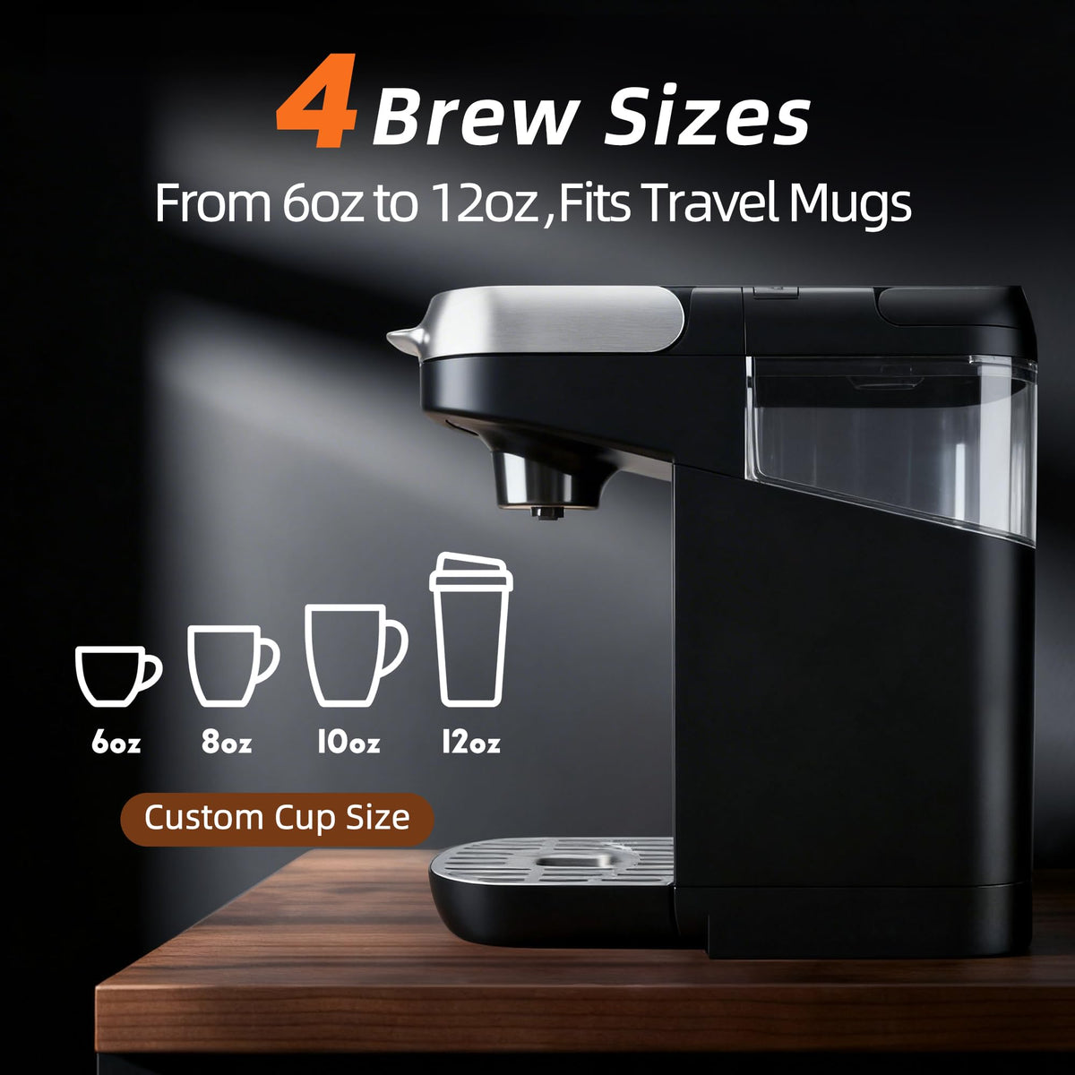 Greatogo Small Single Serve Coffee Maker for K Cup and Ground Coffee, Fast Brew One Cup Coffee, 6 to 12 oz. Brew Sizes, Machine with Descaling Reminder and Water Window, Black