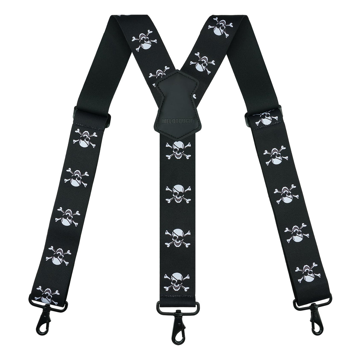 MELOTOUGH Suspender for Men 2 Inch Wide Y Back Adjustable Elastic Skull Suspenders with Swivel Hooks for Jeans