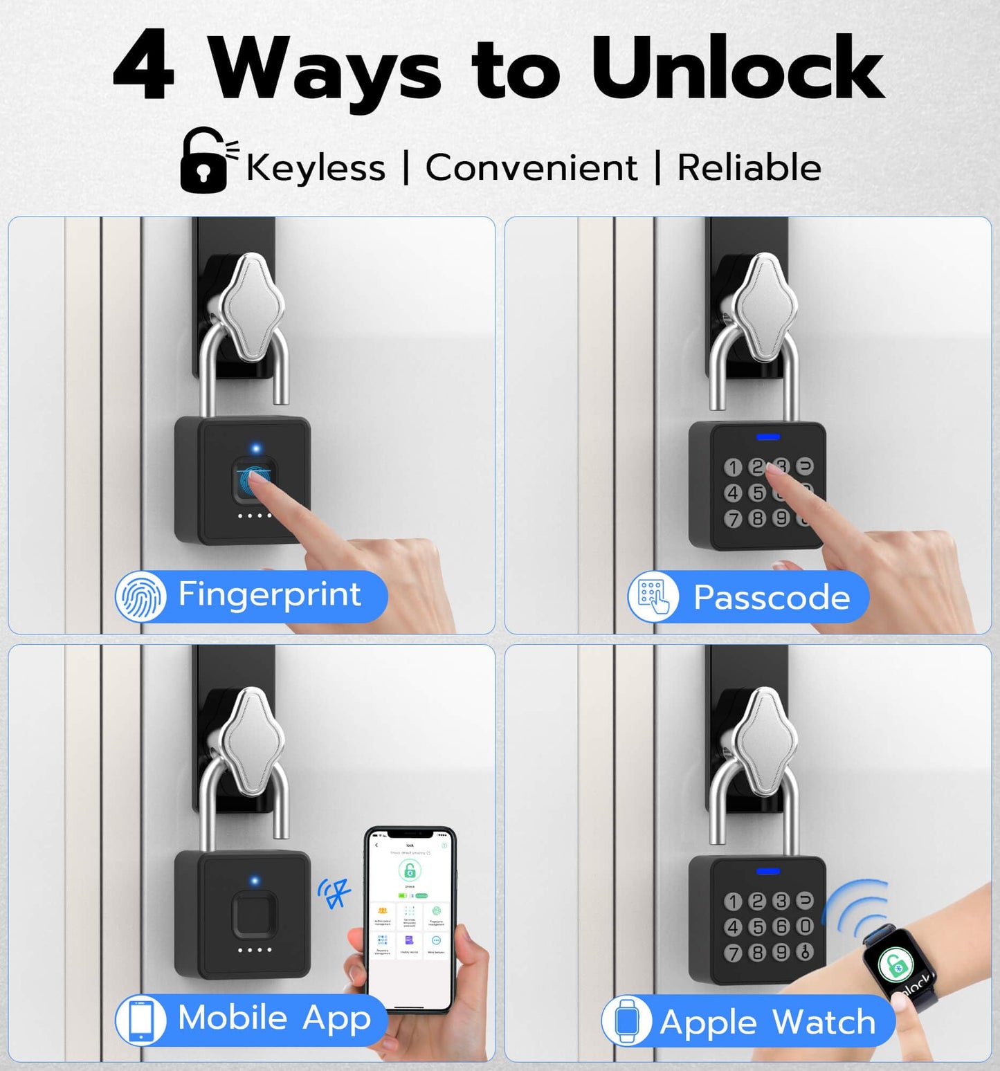 Anweller Fingerprint Gym Locker Lock with Code Keypad, Waterproof Gate Locks for Outdoor Fence, Keyless Entry Smart Combination Padlock, Pad Lock for Locker Storage Unit Shed Pool School