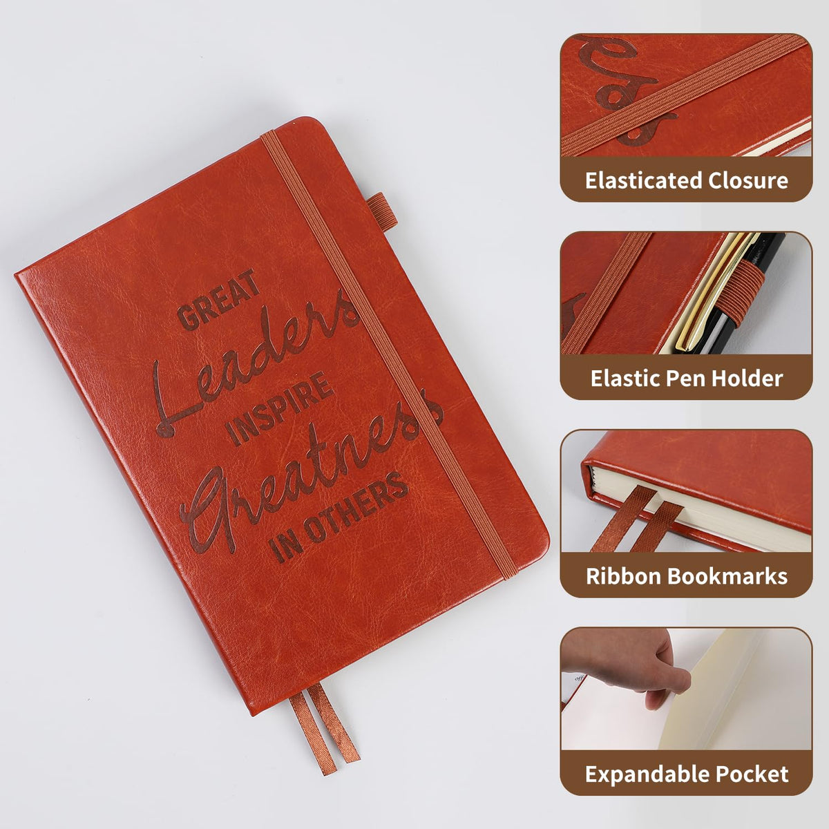 Boss Appreciation Gifts,Hardcover Journal Notebook& Keychain & Pen Gift Set,Idea Gift Ready Box for Great Leaders Supervisor Mentor Retirement,A5 Size (5.7'' x 8.3'') 200 Pages 100GSM Thick Paper(Brown)