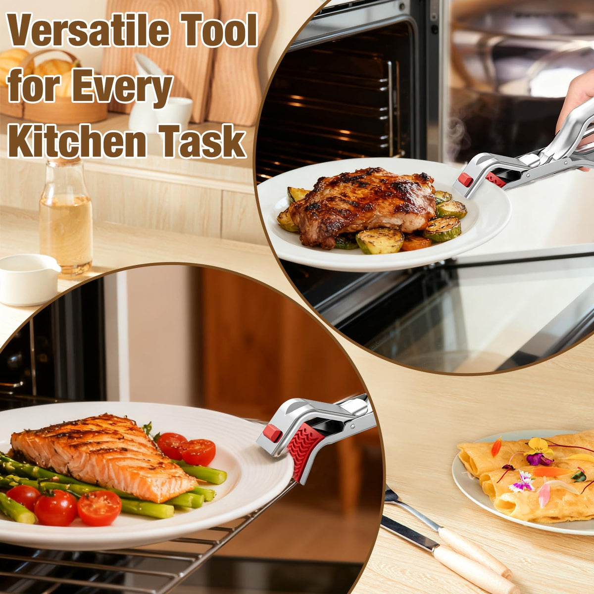 Hot Plate Gripper,Anti Scald Bowl Holder Clip,Multi Function Hot Plate Gripper Clips Tongs Clamp Pot Holder,Stainless Steel Hot Plate Gripper Tongs for Microwave,Pizza Pan,Toaster,Air Fryer,Oven(2PCS)