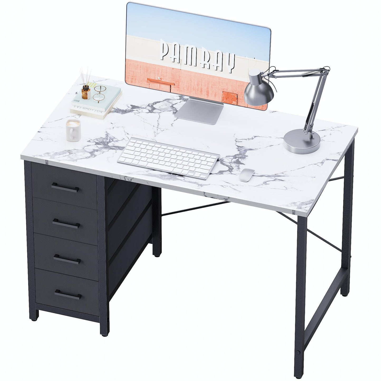 Pamray 32 Inch Computer Desk with 4 Drawers Small Office Desk for Home Bedroom Study Writing Simple Modern Computer Table Marble