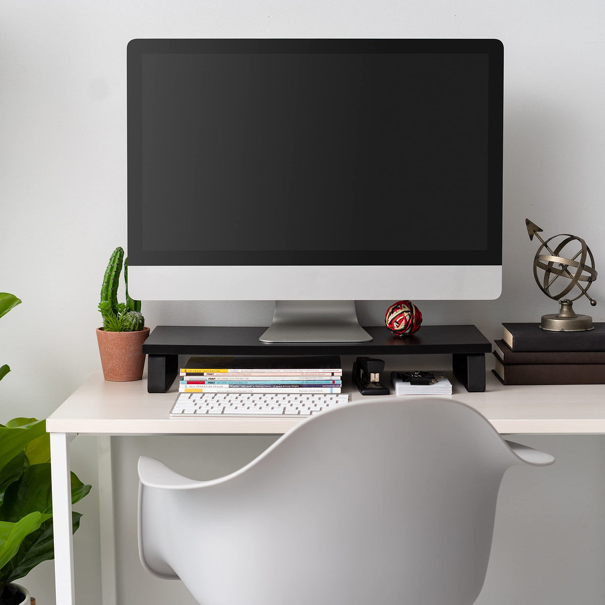 IRIS USA 1-Tier Multi-Purpose Modern PC Monitor Organizer Stand with Metal Legs, Ergonomic Desktop and Countertop Riser for Computer Laptop TV Kitchen Pantry and Closet Organization, Black