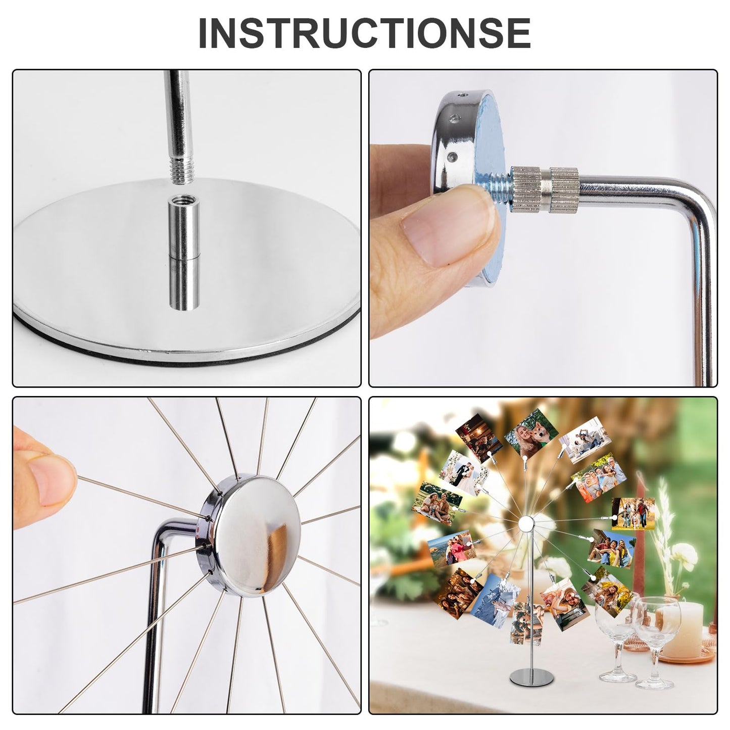 Teadokly 14-Head Clamp Ferris Wheel Desktop Photo Holder Clips, Card Picture Display Stand Photo Tree Stand Holder for Memo Paper Note Photo Christmas Wedding Number Card Display