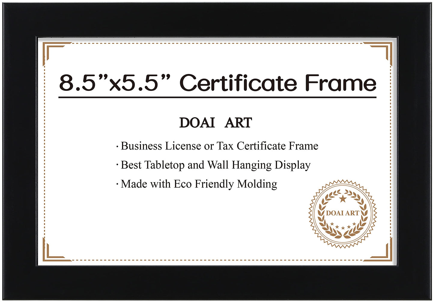 DOAI ART 8.5 x 5.5 Business License Frame Black, Professionals 5.5 x 8.5 Certificate Frames Fit Diploma, Document and Tax Certificate Self Standing with Wall Hangers