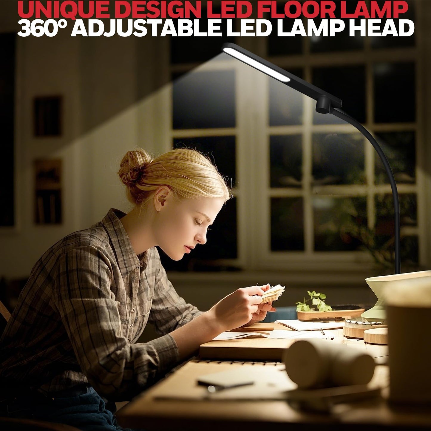 Honeywell LED Floor Lamp with Remote, CRI97 Full Spectrum Eye-Caring Reading Lamp, Stepless Dimmable 3000K-5000K Task Floor Lamp with Flexible Gooseneck for Living Room, Bedroom, Office