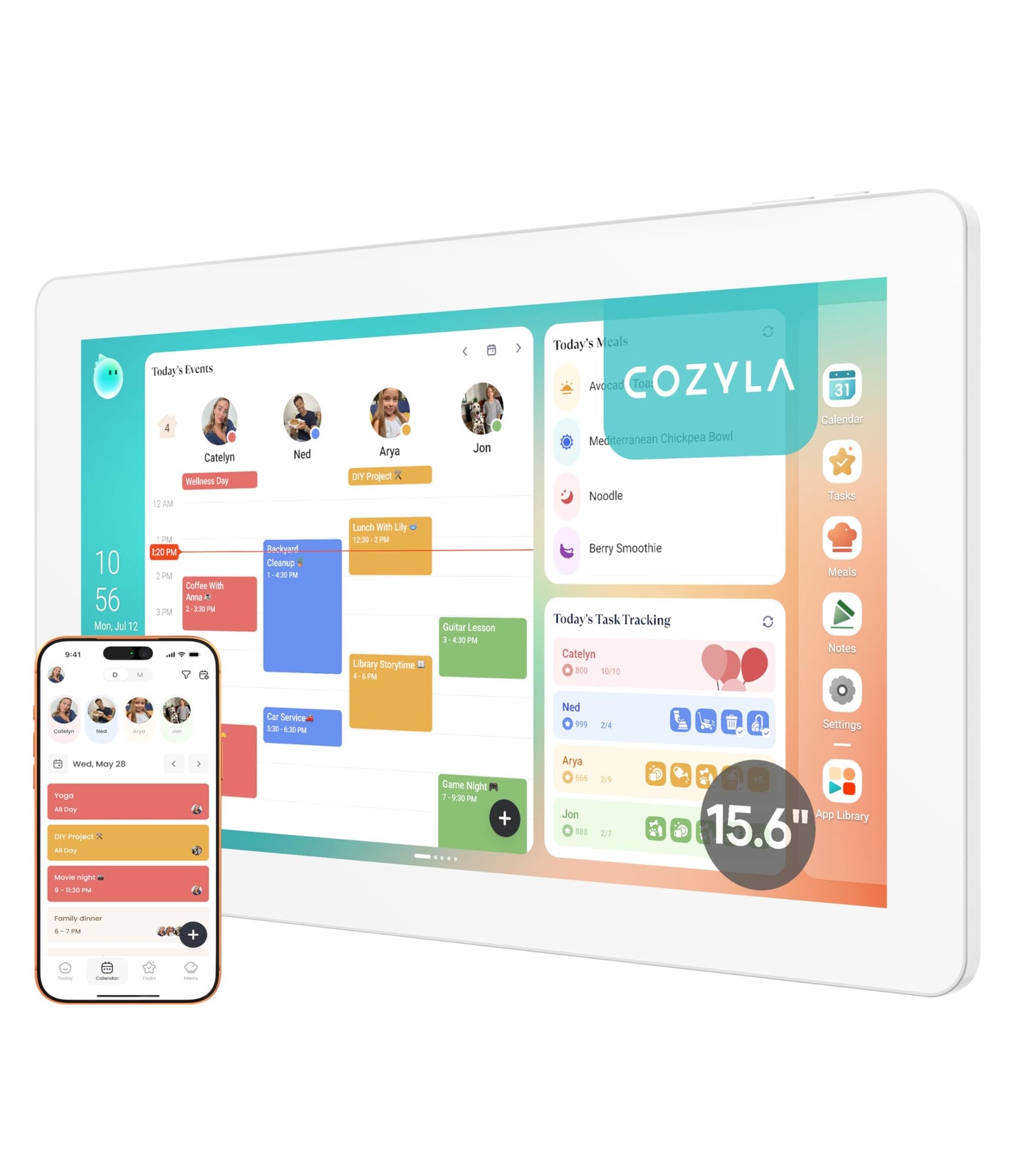 Cozyla Calendar Plus 2: 15.6" Smart Digital Calendar & No Subscription Family Dashboard, Electronic Touch Screen Wall Planner for Family System-Chore Chart, Meal Planner, Support App Store with Stand