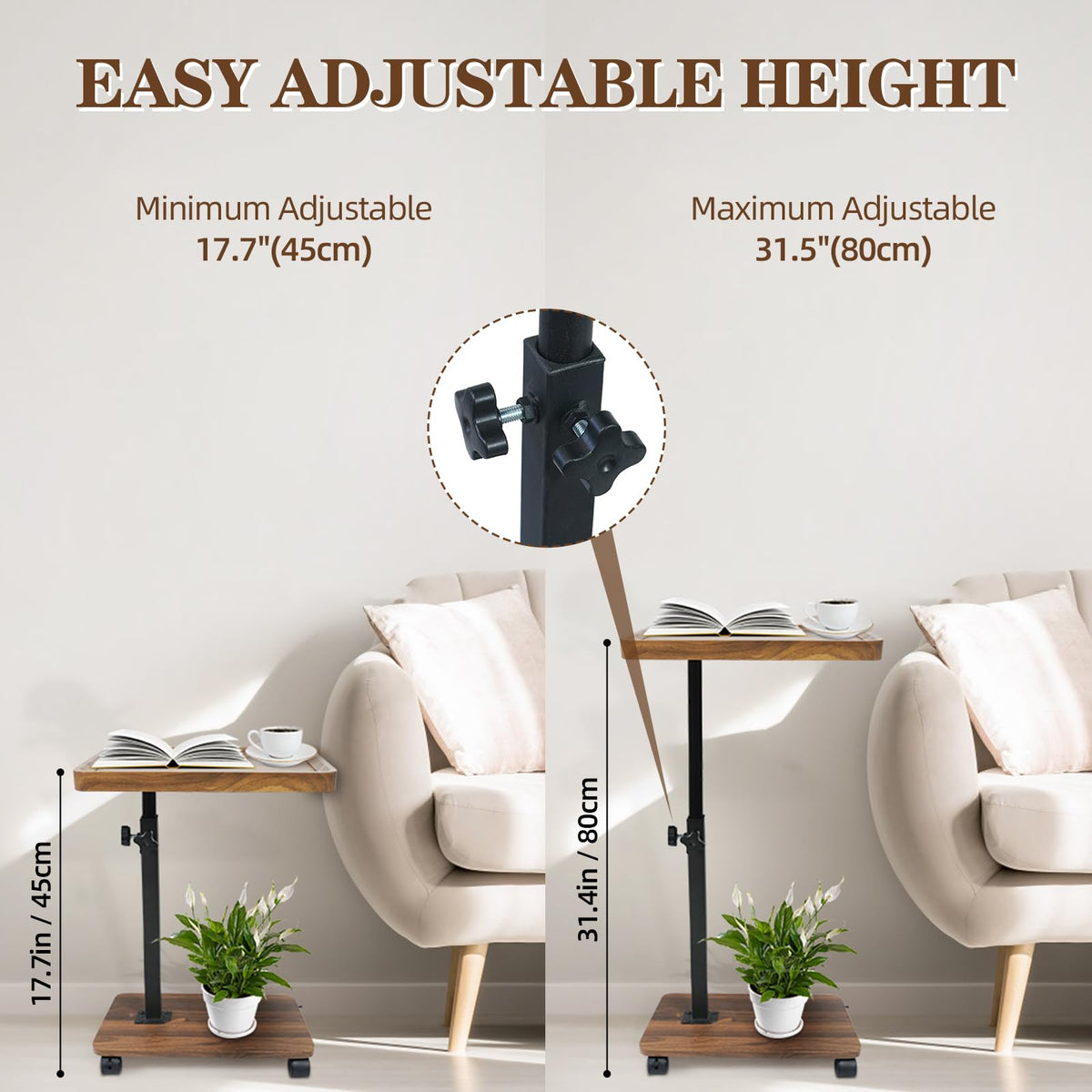 Xiyilike C Table Side Table End Table Adjustable Height，C Shaped End for Couch，Snack Tables,360°Swivel TV Tray Sofa Table， for Small Spaces，Side Tables Living Room and Bedroom for Sofa, Bed,Chair
