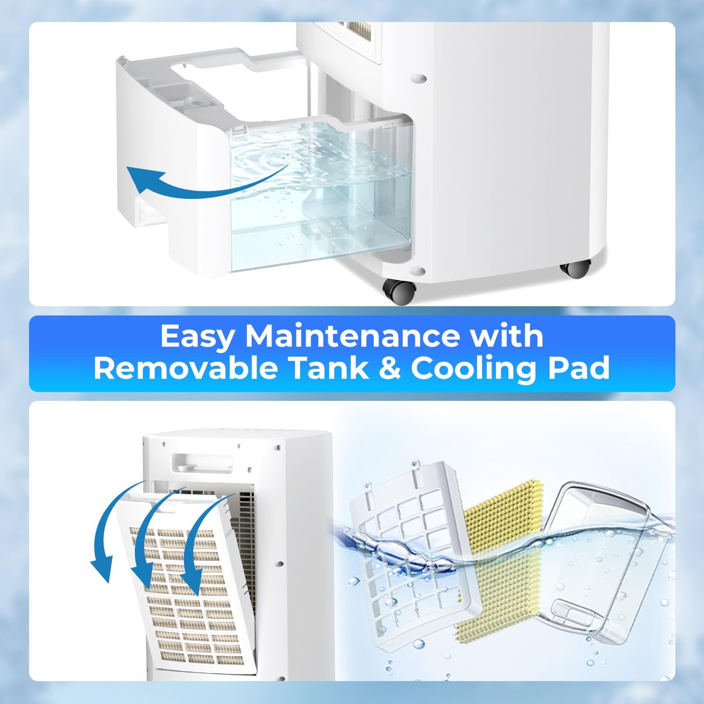 Electactic Portable Air Cooler,3 In 1 Swamp Cooler with Ice Packs,15H Timer,3 Speeds & Modes,Windowless AC for Apartments,Bedroom,Office,45dB Quiet,Pet-Friendly,White