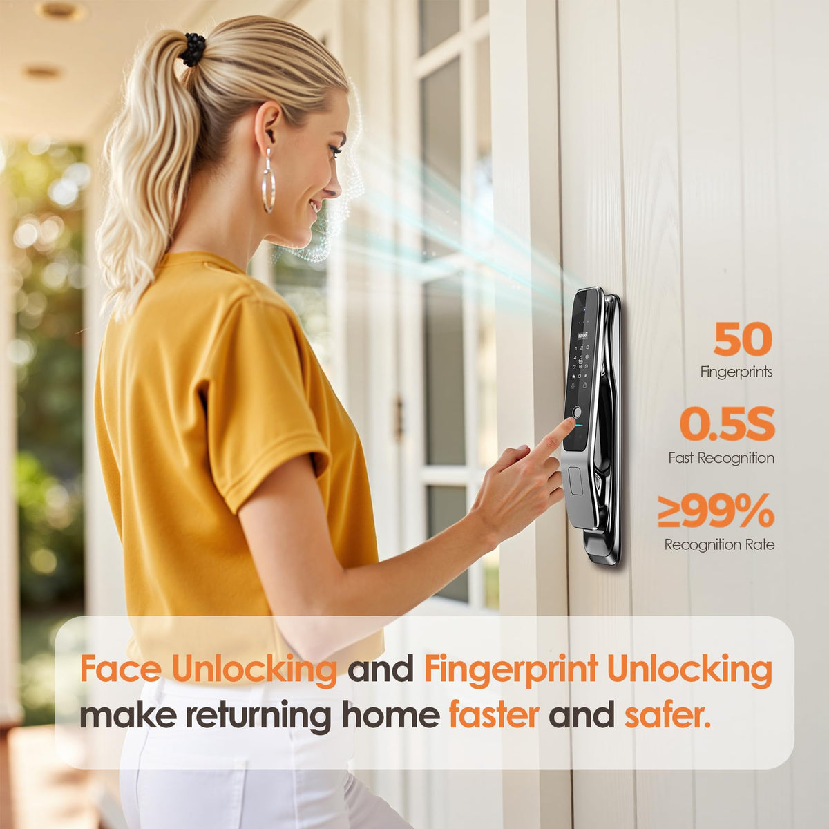 Gooway 3D Face Recognition Smart Lock with Camera & Handle, Palm Vein Keyless Entry, Video Doorbell, 8-in-1 Unlock, 4" HD Screen, 2-Way Talk, Tuya App, IP67 Waterproof, Door Lock for Front Door.
