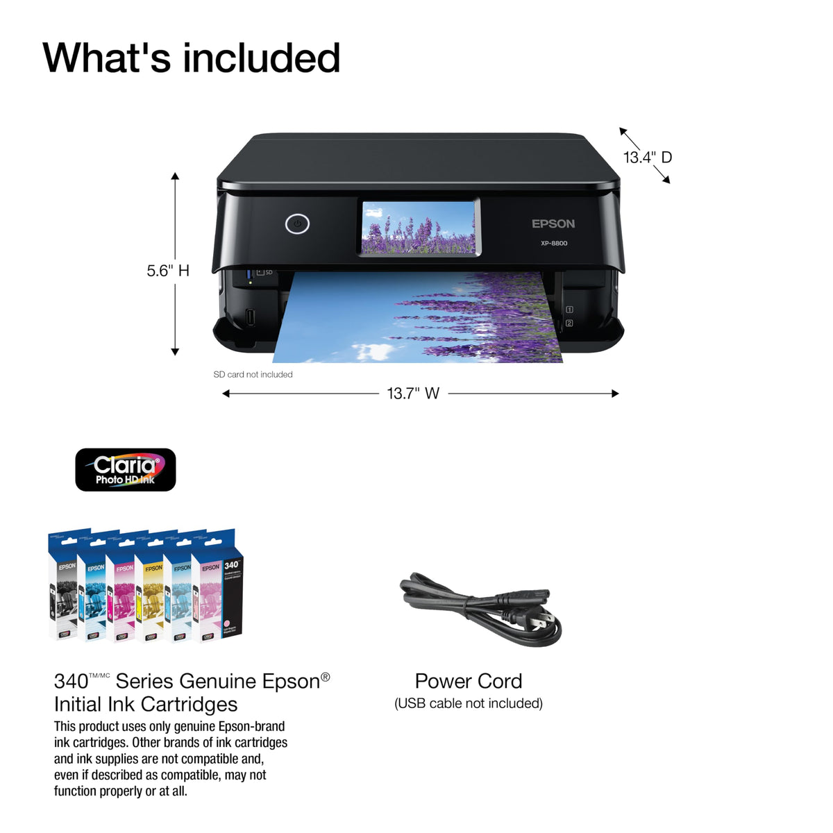 Epson Expression Photo XP-8800 Wireless Printer with 6-Color Claria Ink System, Borderless Prints up to 8.5" x 11", Fast Printing, 4.3" Color Touchscreen, Built-in Scanner and Copier