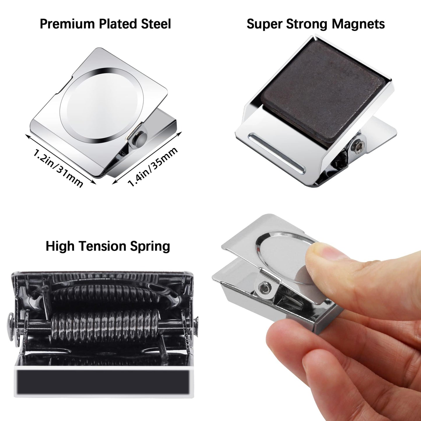Strong Magnet Clips 1.2 Inch - 12 Packs Heavy Duty Metal Magnetic Clips for Refrigerator, Magnetic Clip for Whiteboard, Picture, Office Magnets, Magnets Clipboard for White Boards