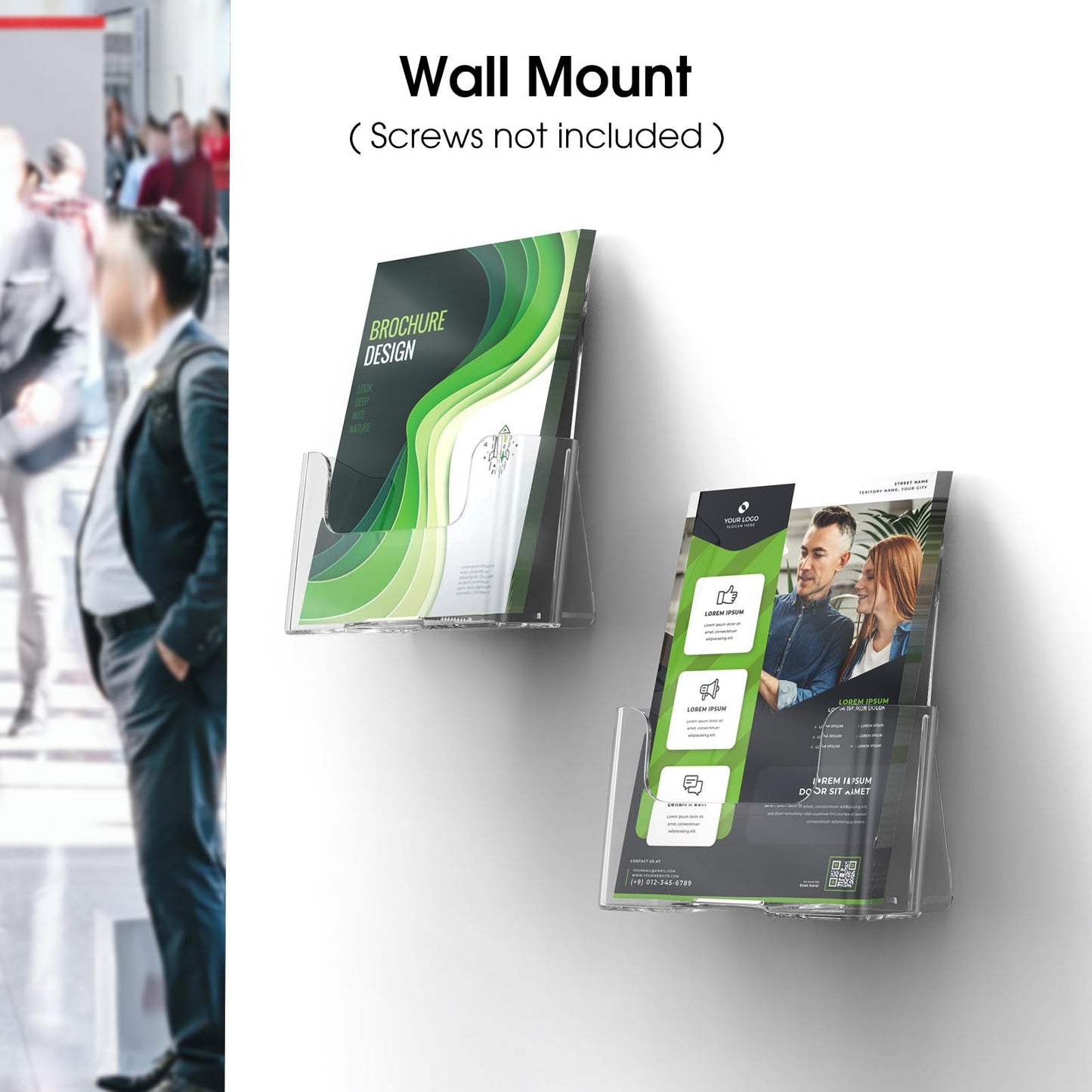 MaxGear Acrylic Brochure Holder 6 x 8 inch, Display Stand Plastic Clear Flyer Holders for 5.5 x 8.5 inch, 5 x 7 inch Menu, Literature, Trifold Pamphlet, Magazine, Countertop or Wall Mount, 2 Pack