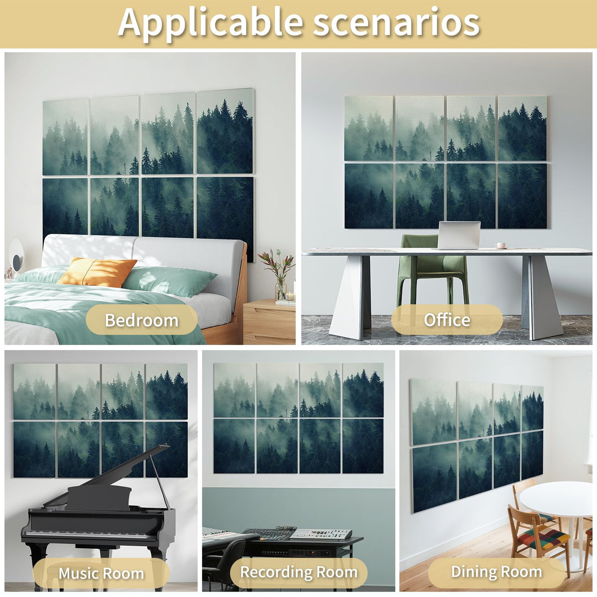 Art3d Soundproof Wall Panels 48"x32", 8-Pack Acoustic Wall Art Panels, Sound Absorbing Decorative Wall Panels for Living Room, Bedroom, Kitchen, Studio, Polyester UV Print