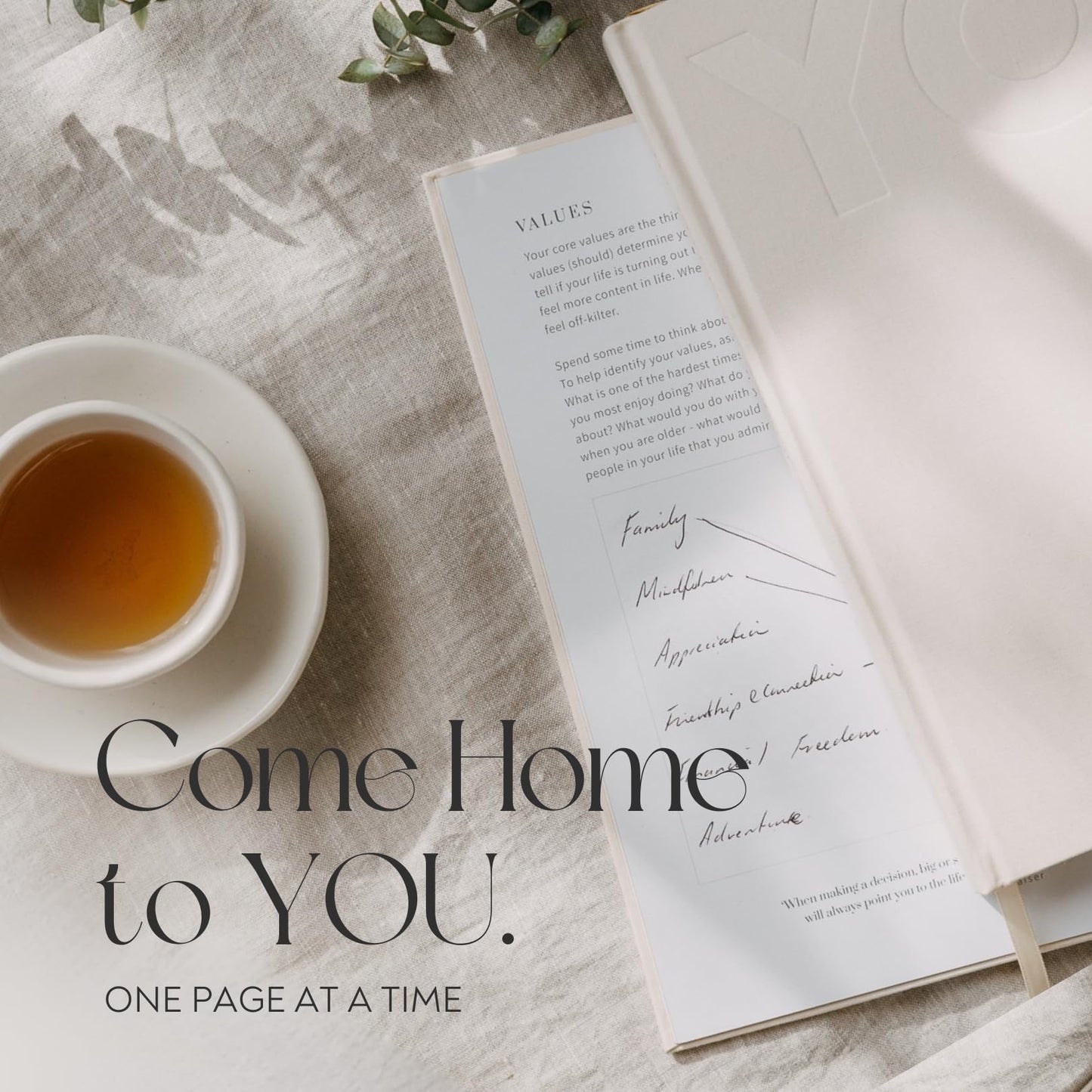 YOU – The Well-being Journal by Olive + Page – 6-Month Guided Self Care Journal with Gratitude Prompts, Daily Planner, Habit Tracker, and Reflection – Undated Wellness Journal – Linen Gold Foil Cover (Sand)