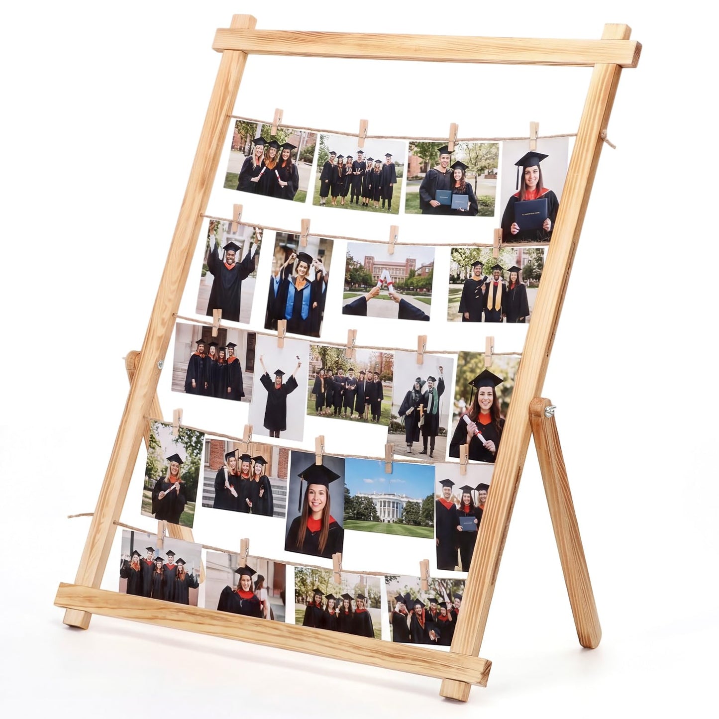 Cinnvoice 33x25 Inch Graduation Decorations Class of 2026 Freestanding Photo Display Board with 30 Clips Stable Tabletop Wooden Picture Frame Collage for Party Hanging Photos Postcards Greeting Cards