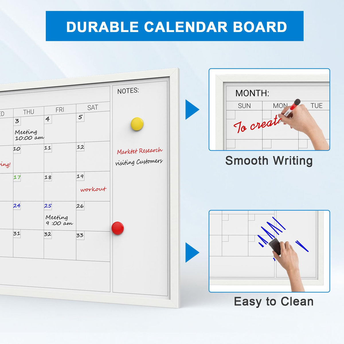 Comix Dry Erase Calendar for Wall, Magnetic Calendar Whiteboard with White Wood Frame, 36 * 24 inches Decorative Monthly Planner Board for Office, School, Home, Kitchen