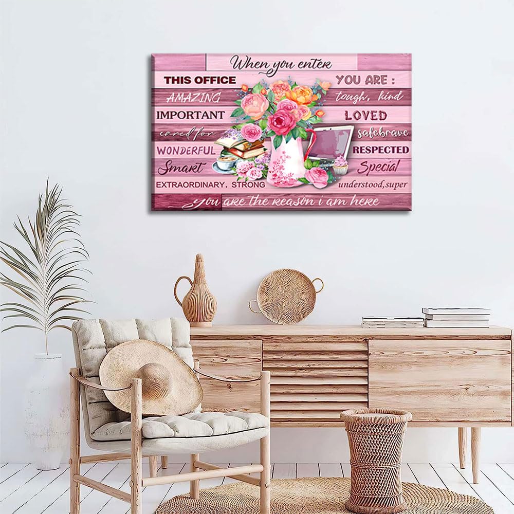 Framed Floral Canvas Wall Art Women Pink lnspirational Quotes flowers Pictures Office Wall Decor Rustic Paintings Prints Artwork Modern Poster Home for Living Room Bathroo Bedroom16x24inch(40x60cm)