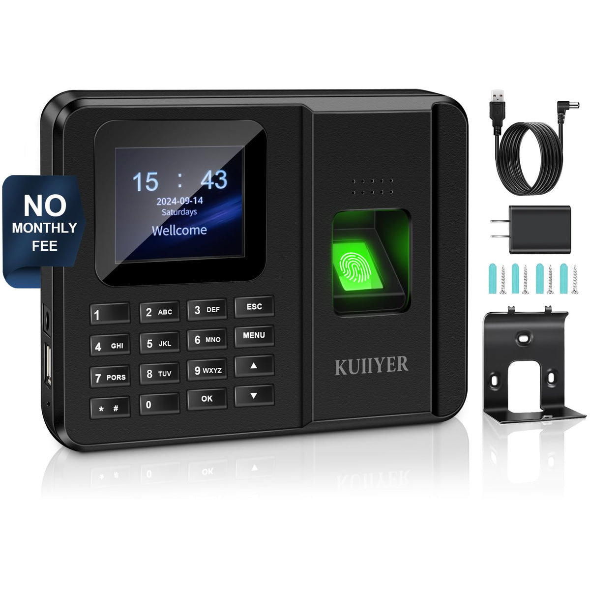 KUIIYER 2 in 1 Employees Time Clocks for Small Business (Fingerprint + Password) Employee Clock in & Out Machine Biometric Attendance Punch Clock Recorder Tracker (No Monthly Fee)