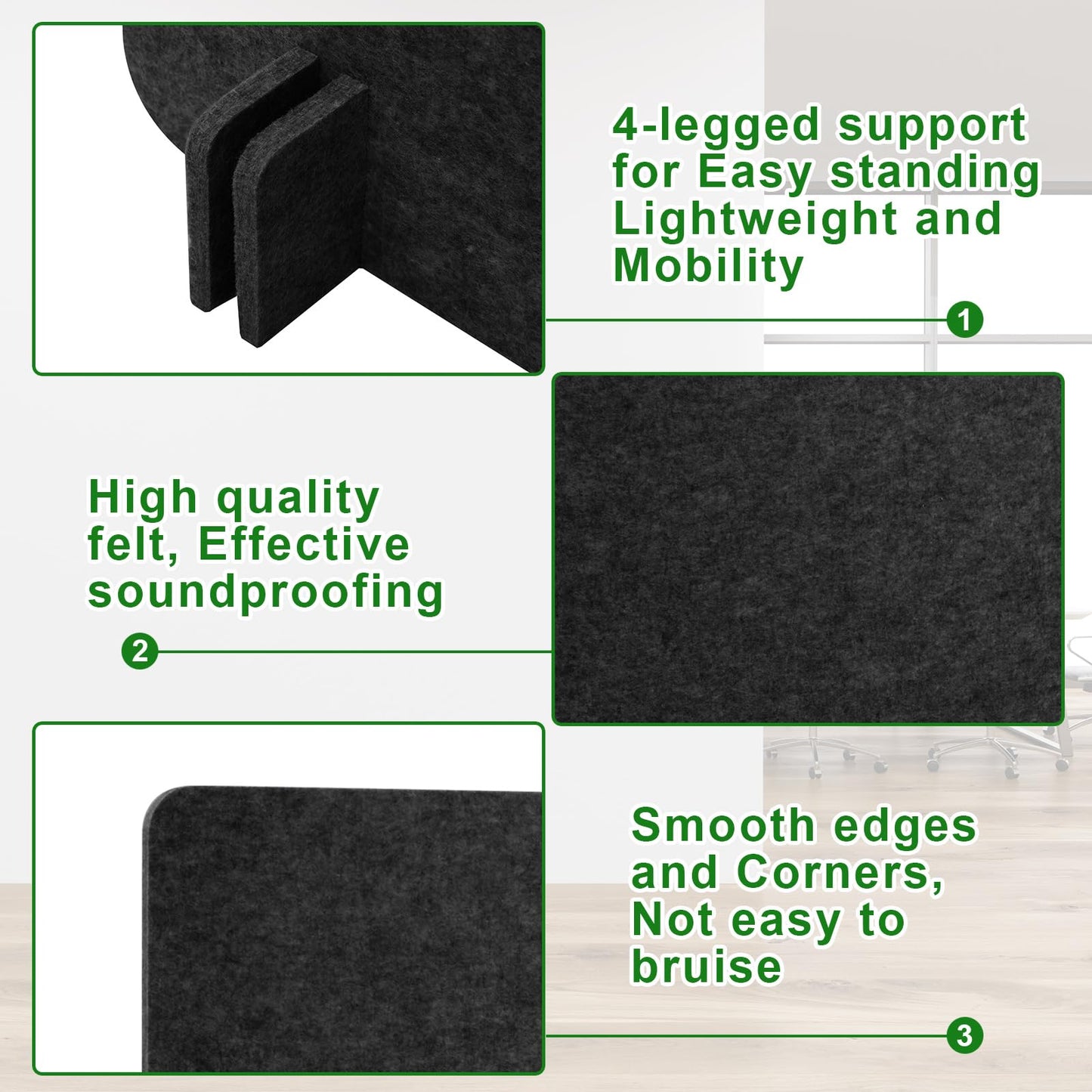 Buryeah 3 Pcs Desk Divider Desk Partition 23.6 x 47.2, 23.6 x 23.6 Stand up Freestanding Cubicle Privacy Panel Reducing Noise Visual Distraction Divider for Office Home School(Deep Gray)