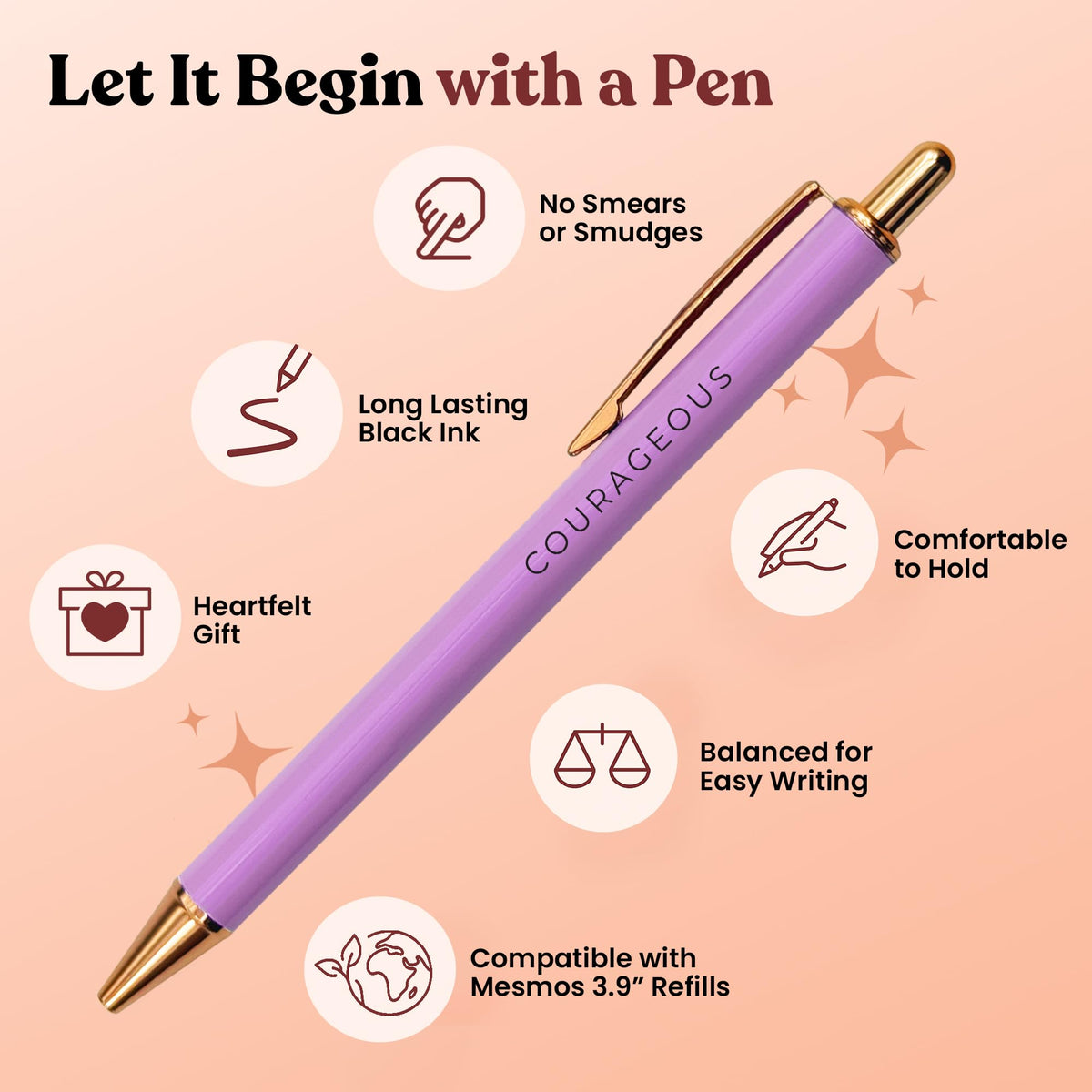 MESMOS 3Pcs Inspirational Pens for Women, German-Ink & 1mm Swiss-Tip, Inspirational Gifts for Women, Motivational Pens for Boss Lady, Congratulations Gifts for Woman, Pen for Servers