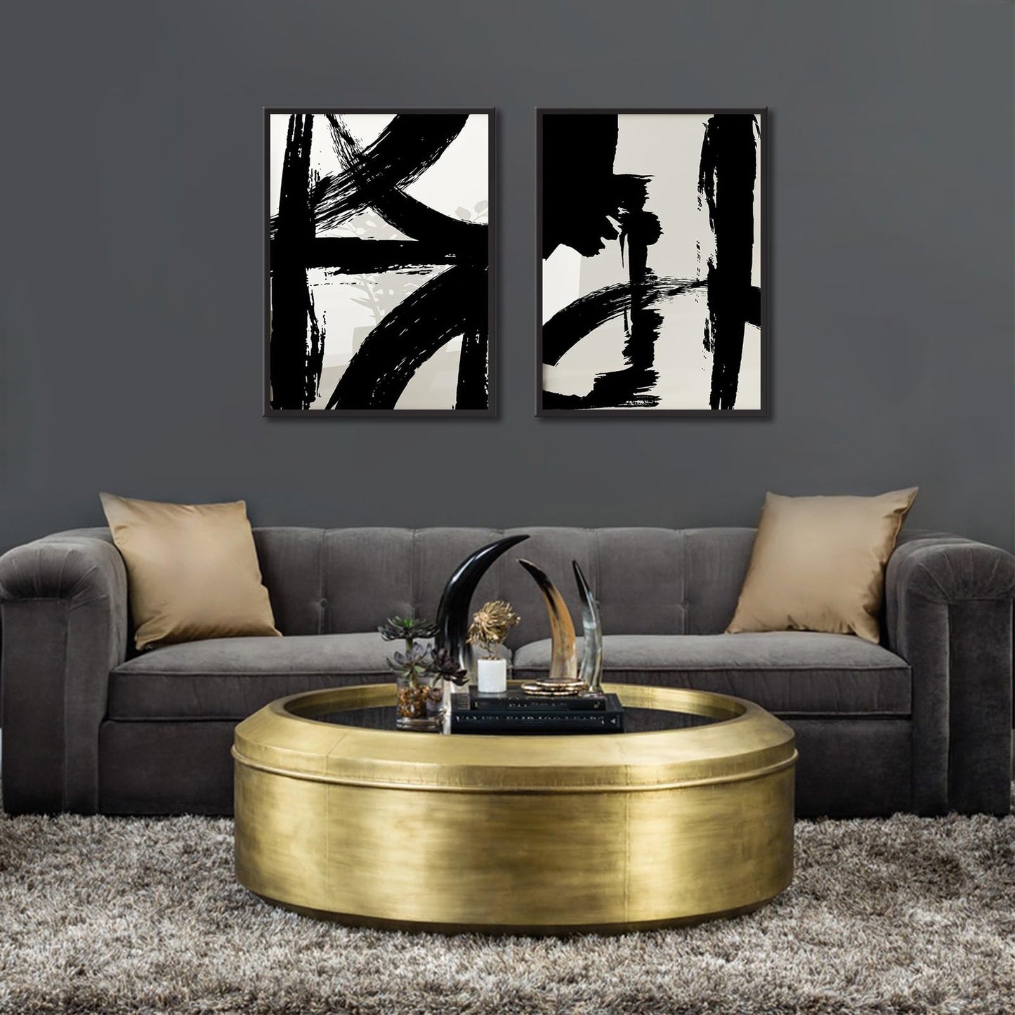 Black and White Brush Stroke Wall Art Modern Abstract Minimalist Ink Line Painting Picture Mid Century Geometric Prints Canvas Poster Retro Graffiti Artwork for Office Home Decor 12x16in Unframed