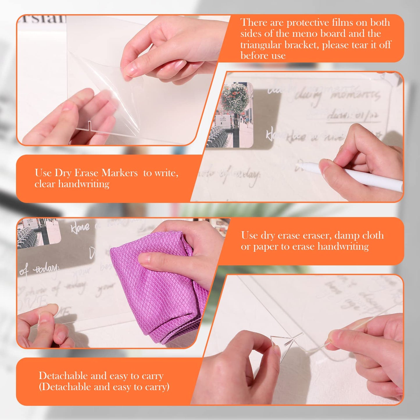 3 Pack Acrylic Dry Erase Board and Marker Glass Alternative Clear Memo Tablet Desktop Display Frameless Small Writing Whiteboard with Stand for School Office Home(5.91 x 7.87 Inch)
