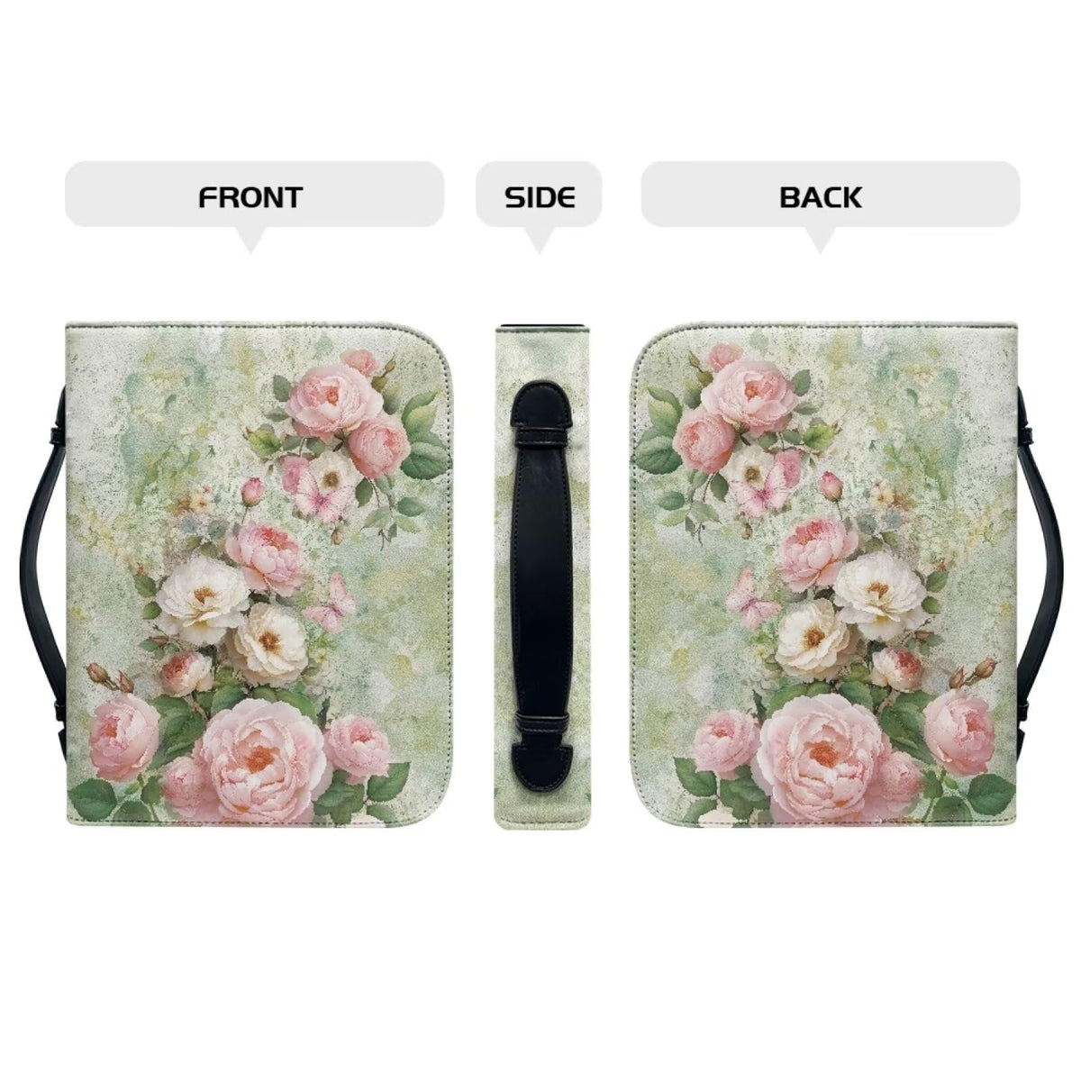 WUYOJUXA Pink Flower Print Bible Carrying Case for Girls Book Protector for Book Lovers Bible Study Supplies Accessories Christian Gifts for Women Large Quilted Bibles Case with Handle-L
