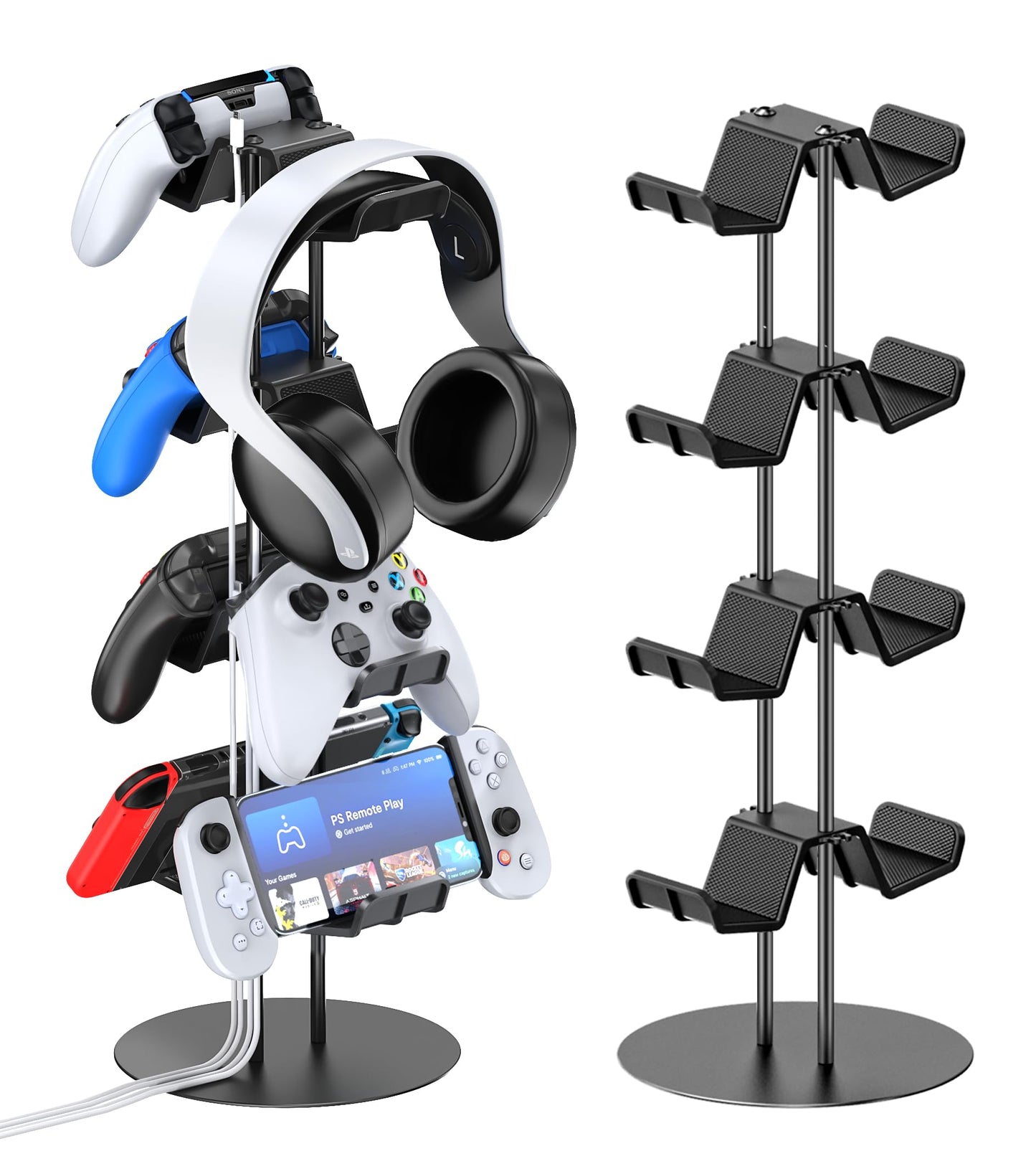 Kytok Controller Stand 4 Tiers with Cable Organizer for Desk, Universal Headphone Stand Compatible with Xbox PS5 PS4 Console Nintendo Switch, Headset Holder & Desk Mounts for 8 Packs Controller