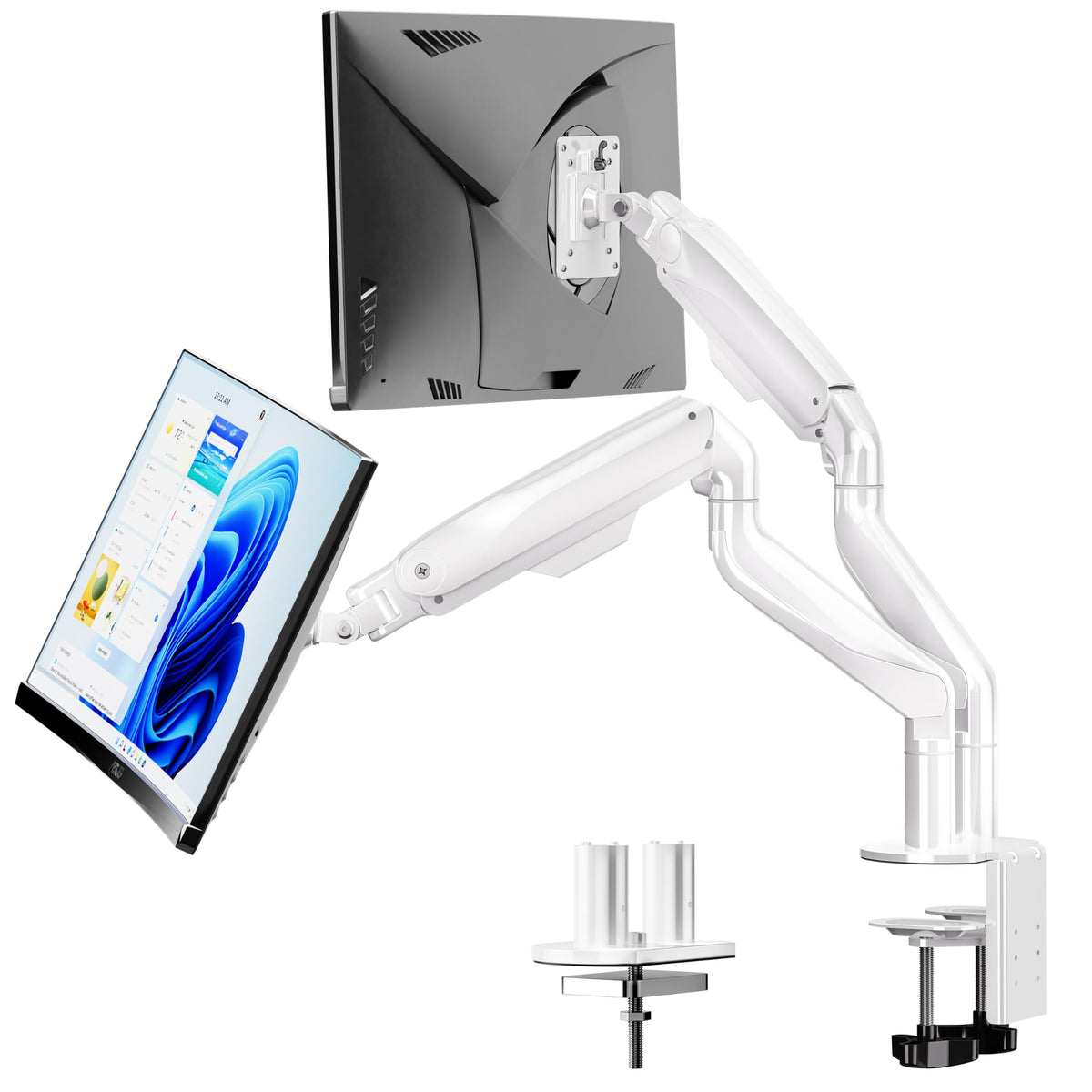 BIZUM Dual Monitor Stand for 17″-42", Heavy Duty Ultrawide Monitor Arm Dual-Monitor Mount VESA Mount with Clamp/Grommet Base, Holds 33.1lbs per Arm, White