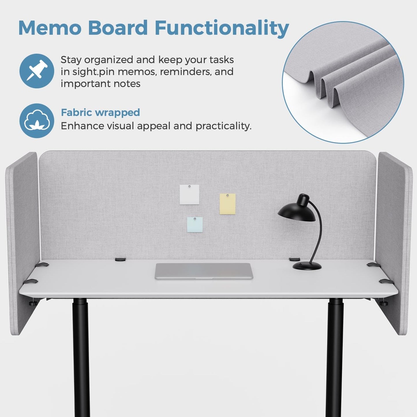 MORDEER 47.2 Inch Desk Divider Panels Set, Acoustic Divider Panel for Privacy, Fabric Wrapped Room Dividers for Office, Easy Assemble, Light Grey