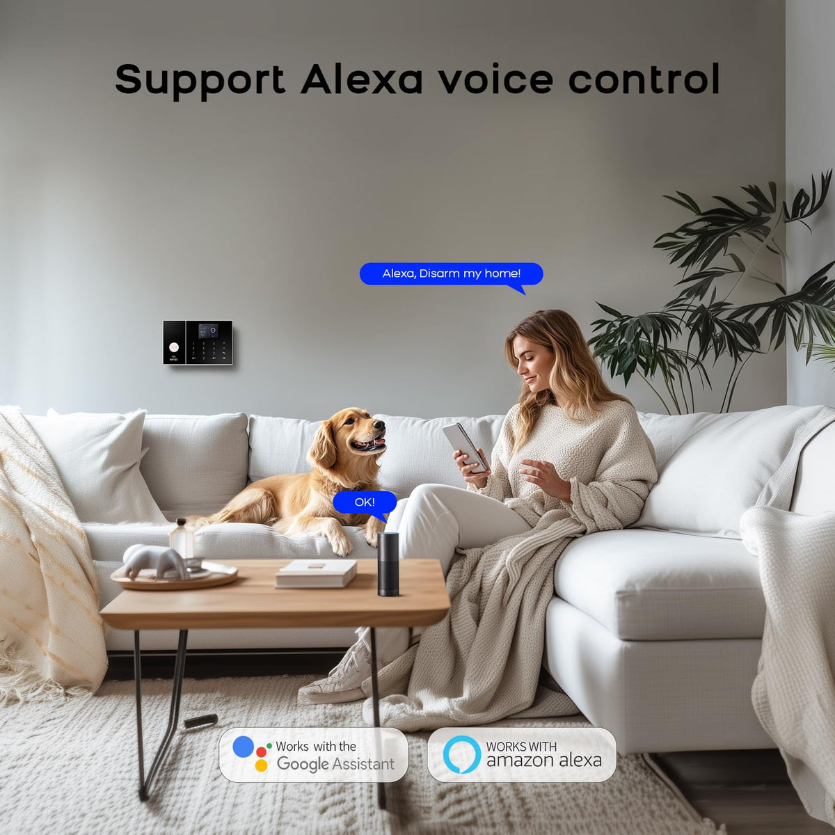 LWOHSI Alarm System for Home Security,WiFi+GSM 4G Wireless Alarm System with Phone APP Alert,Door/Window Sensor,Remote,Compatible with Alexa and Google for Home,Apartment,Office (A108F-US-D)