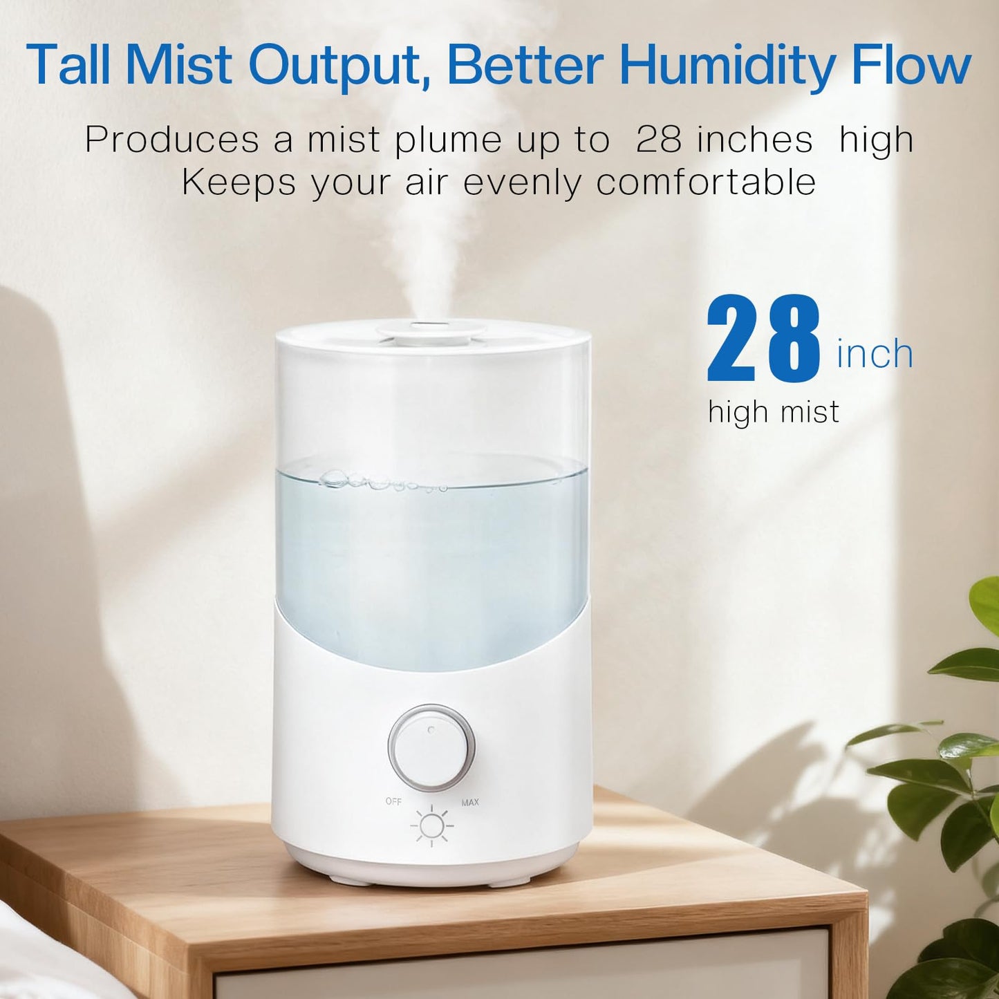 Cool Mist Humidifier for Bedroom, 3L Top Fill Ultrasonic Air Humidifier with Adjustable Knob Control, Quiet Operation, Auto Shut-Off, BPA-Free for Home, Baby, Office, Plants M4
