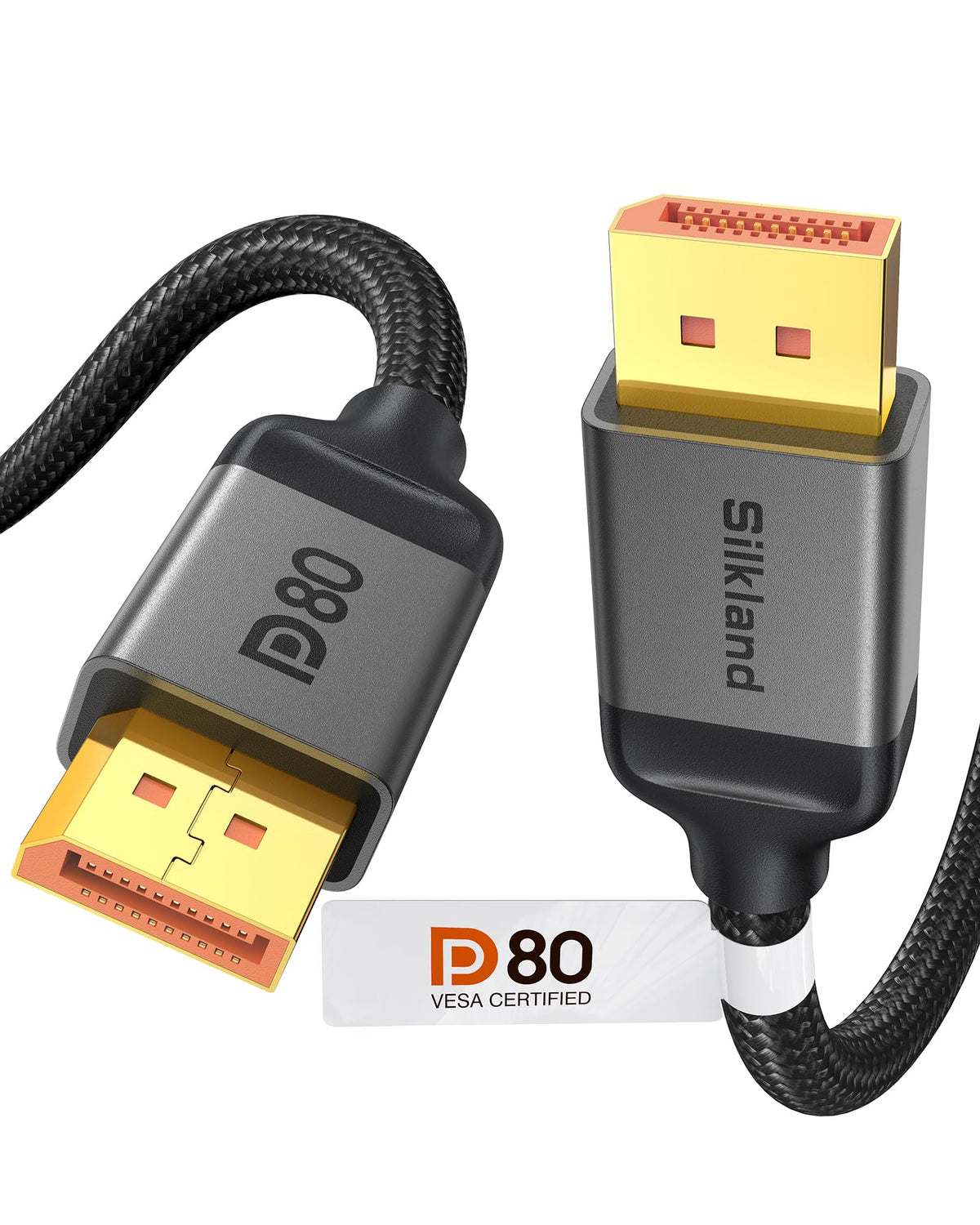 Silkland 80Gbps DisplayPort Cable 2.1 6.6FT/2M [VESA Certified], [8K@240Hz, 4K@540Hz 360Hz 240Hz] DP 2.1 Cable 16K, DP80 HDR DSC HDCP, Display Port Cord Compatible DP 1.4, Gaming Monitor 5090 9070XT