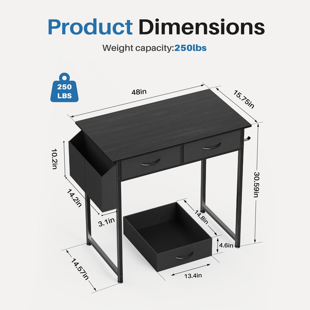 OLIXIS Small Desk with Fabric Drawers for Home Office, 32 Inch Gaming Computer Desk with Side Bag, Headphone Hook Writing Study Work Table for Bedroom Small Sapce, Chic Black