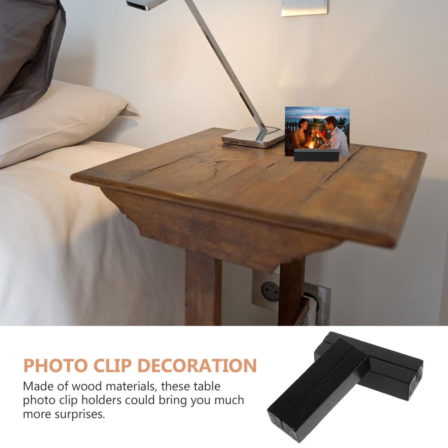 Tofficu 20pcs Wood Place Card Holder, Table Number Sign Stand, Desk Photo Display Holder for Picture Calendar Postcard Business Name Card for Wedding Home Office Meetings Decoration（Black）