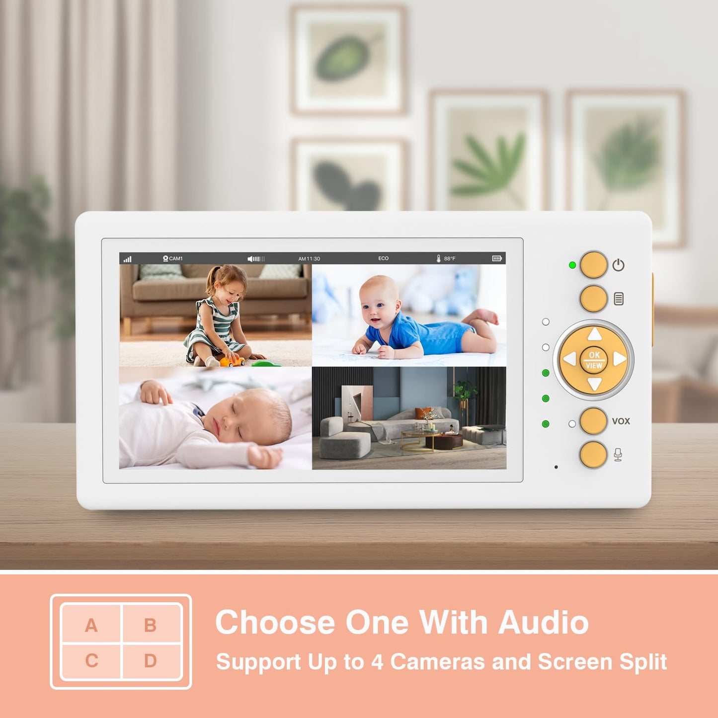 JouSecu Baby Monitor No WiFi, 5" 720P HD Screen Baby Monitor with Camera and Audio with 30hrs Long Battery Life, Baby Camera Monitor Two-Way Talk, VOX, Infrared Night Vision, Temperature Monitoring