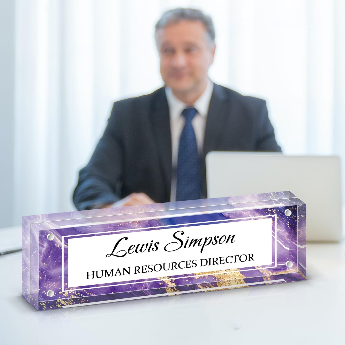 HETOOSHI Desk Name Plate Personalized, Desk Double sided pattern Name Plate Personalized Office Desk Decor for Women and Men , Teacher Nurse Boss Employee Appreciation Gifts (Purple marble, fixed pattern)