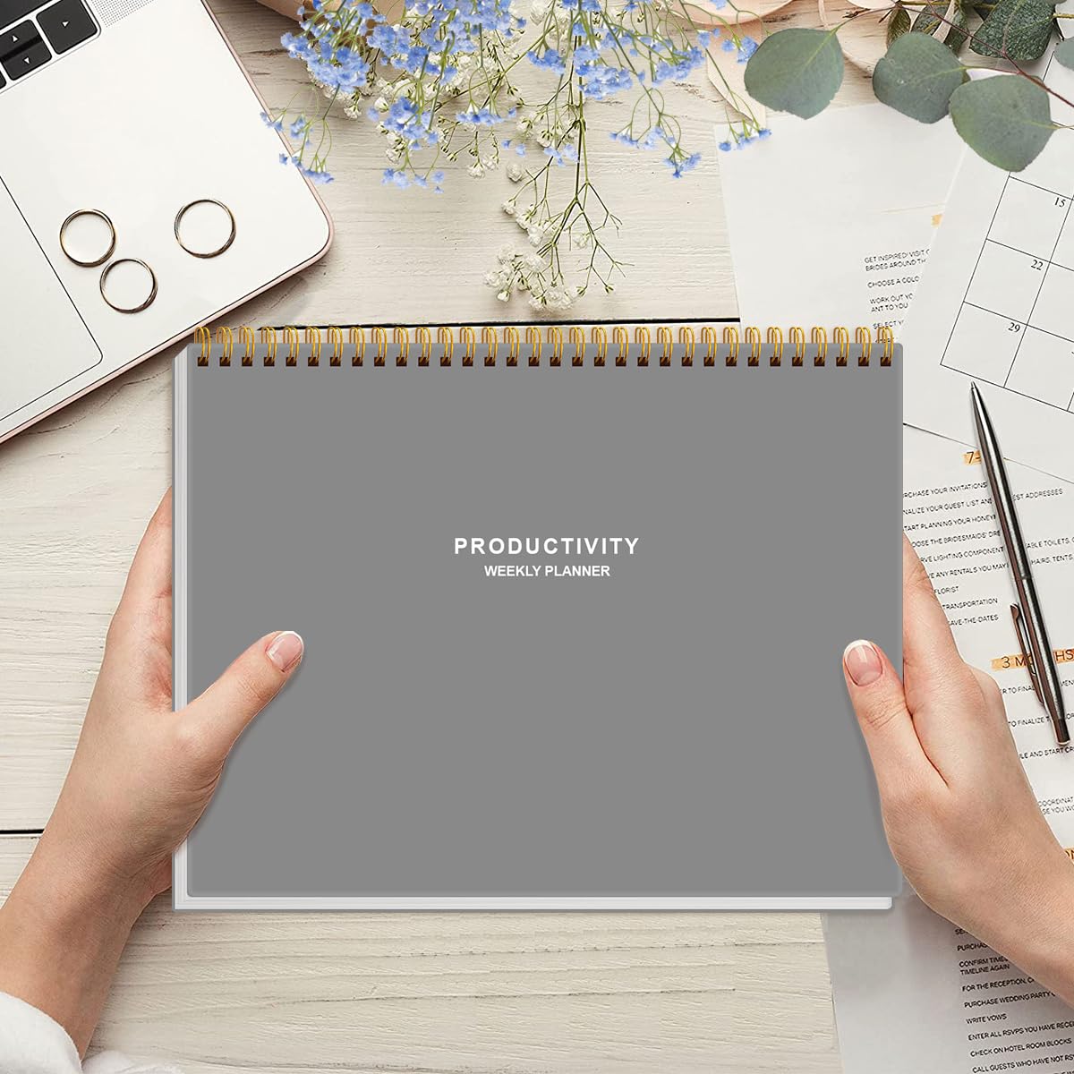 Weekly Productivity Planner - 8.5" x 11" Dashboard Desk Notepad Has 6 Focus Areas to List Tasks for Goals, Projects, Clients, Academic or Meal-Organize Your Daily Work Efficiently, 54 Weeks, Grey