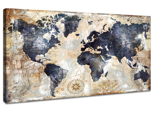 Canvas Wall Art World Map Wall Art for Office Artwork Print Picture Home Interior Decor - Map Picture for living room Office Bedroom Wall Decor Canvas Artwork 24x48inch Ready to Hang
