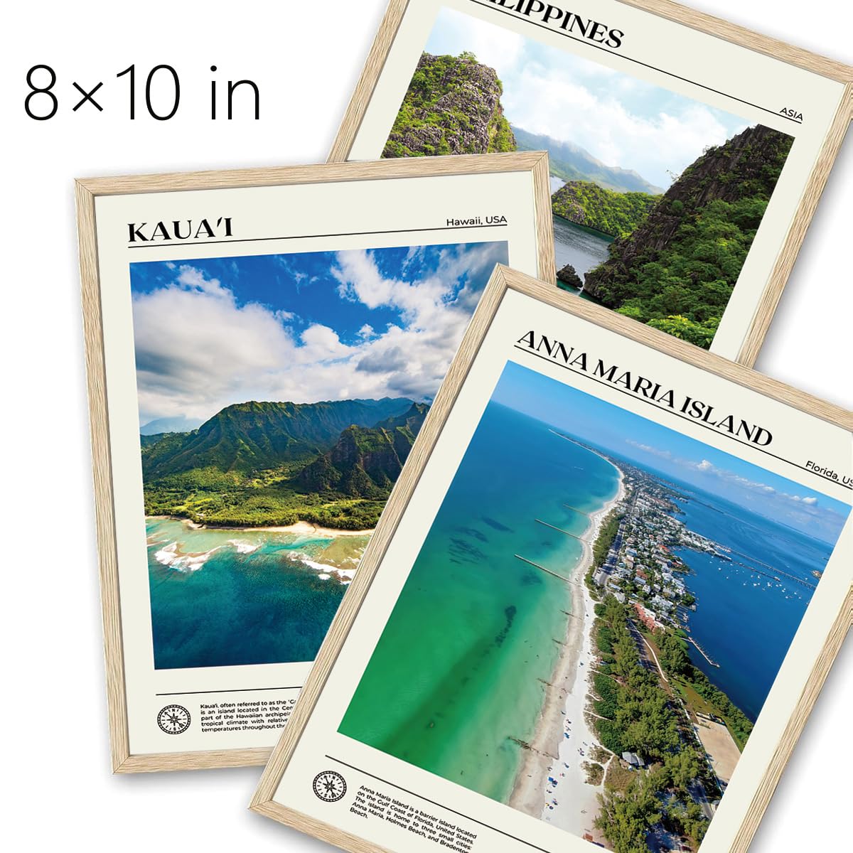 KISSFOX OAK Wood Framed Wall Art Kauai Wall Decor Hawaii Canvas Art Landscape Pictures Coastal Paintings Travel Posters Aesthetic Artwork For Bedroom Office Living room