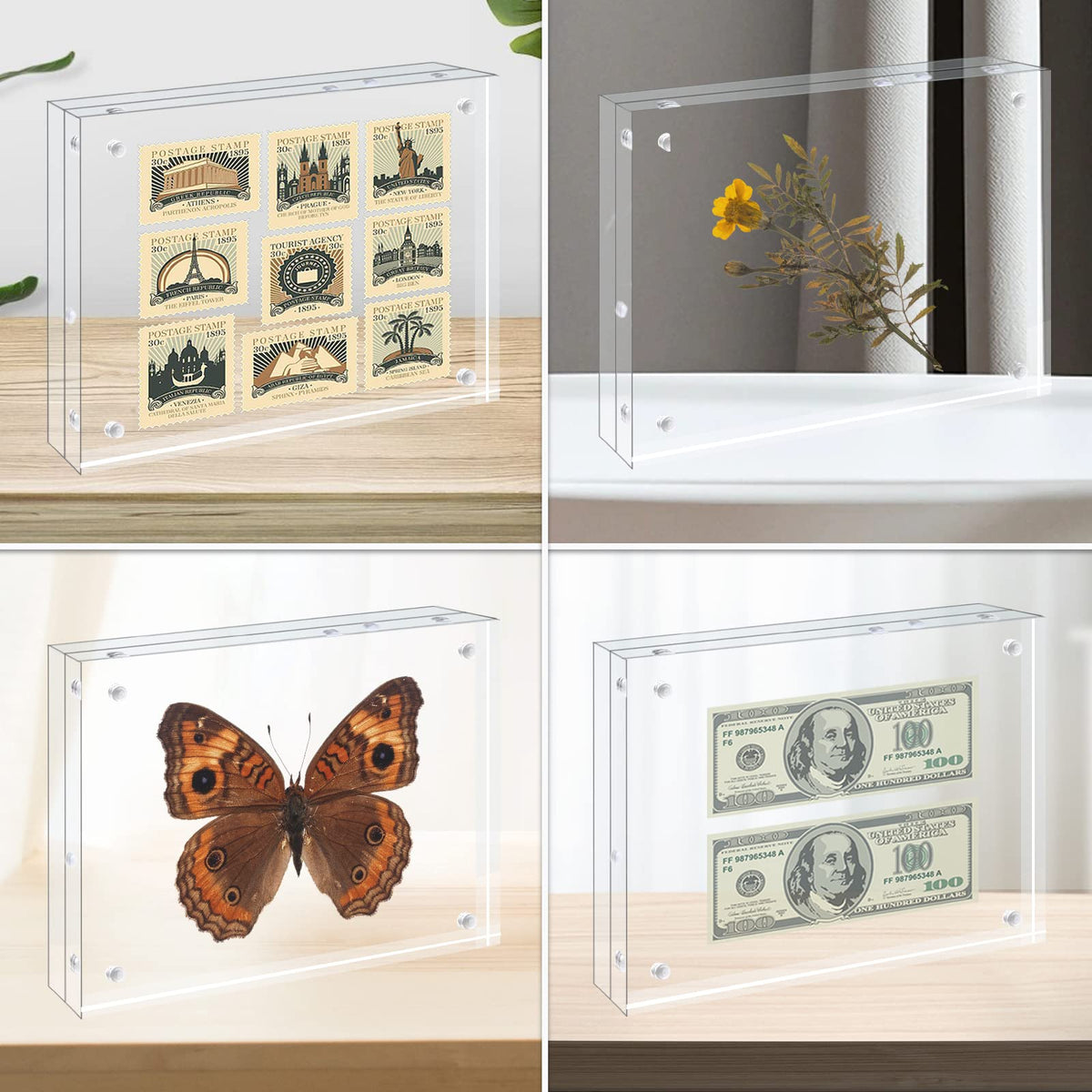 Egofine 4x6 Acrylic Frames 6 Pack, 20mm Thicker Frameless Clear Picture Frames, Double Sided Magnetic Picture Frames, Free Standing Desktop Display