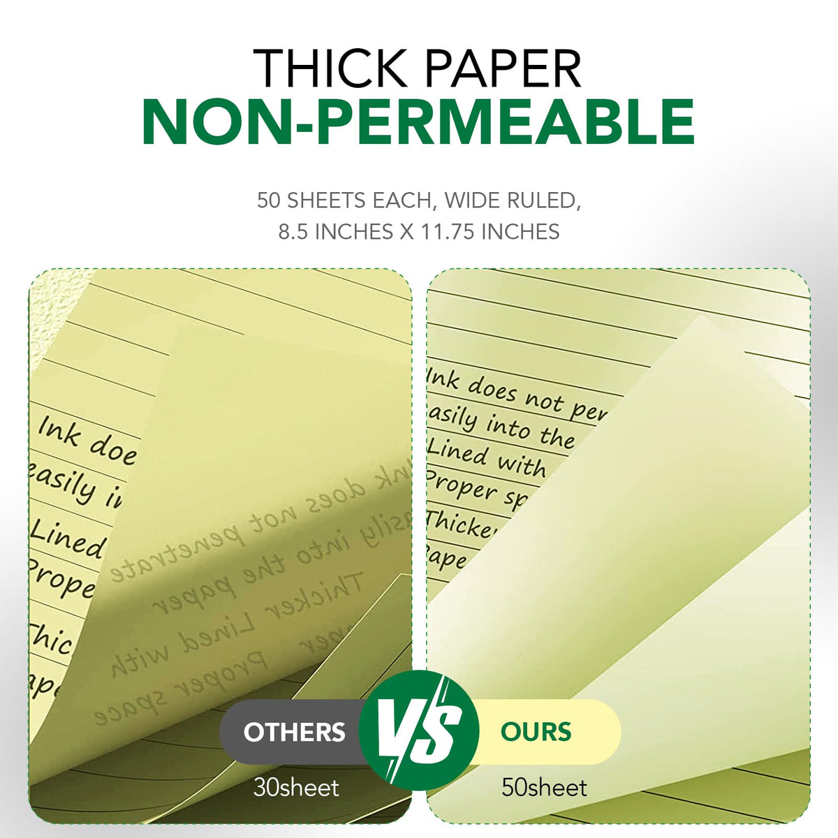 KAISA Legal Note pads 8.5 x 11，12pads 600 Sheets note pads office supplies Recycled Paper 8.5 x 11 Wide Ruled 50 sheets Premium Thick Paper Hard Back Notepads 8-1/2"x 11-3/4" Writing Tablet Canary For Office Supplies (Pack of 12)
