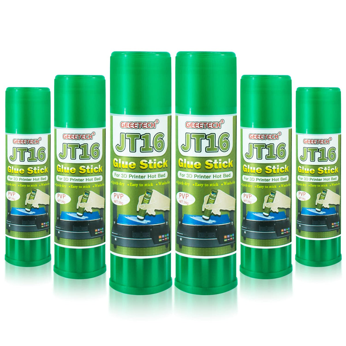 3D Printer Glue Sticks 6-Pack, 1.27oz Each, Strong First Layer Adhesion, Prevents Warping & Shifting, Fits Glass, PEI Sheet, Aluminum Build Plate, Fits PETG, PLA, TPU, ABS Filaments, Easy to Clean