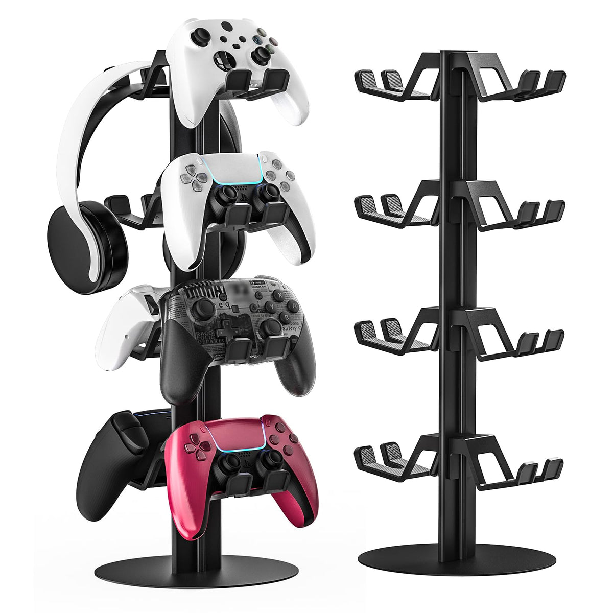 ZYTHRONE 4-Tier Game Controller Holder and Headphone Stand Aluminum Alloy for Desk Compatible with X-Box, PS5, PS4, and N-Switch Headset Holder for 8 Controllers