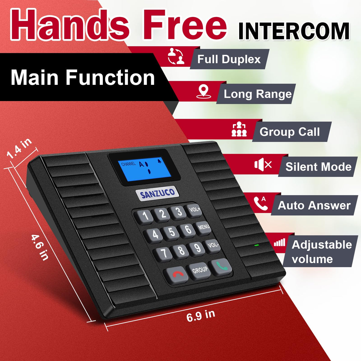 SANZUCO 60D Intercoms Wireless for Home, 18 Channel Home Intercom System Supports Two-Way Talk, 1400ft Full Duplex Intercom System for House/Office Hands-Free, Group Call, Clear Sound(3 Stations)
