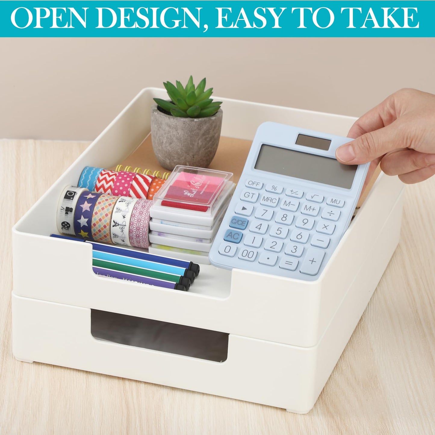 Cinnvoice 2 Pcs Letter-Size Desk Tray, Stackable Plastic Paper Holder, A4 Paper Tray Organizer for Office, School, Home Storage, Multi-use File & Document Organizer(White)