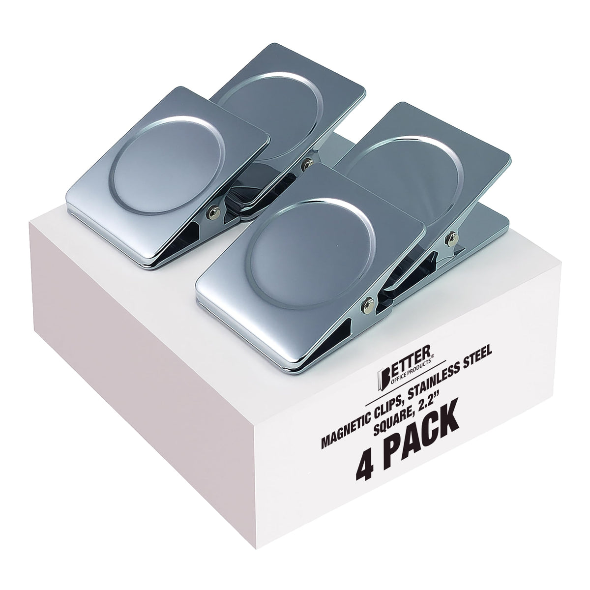 Better Office Products Extra Large Magnetic Metal Clips, 4 Pack, Heavy Duty Stainless Steel, XL, 2.2 Inch, Square
